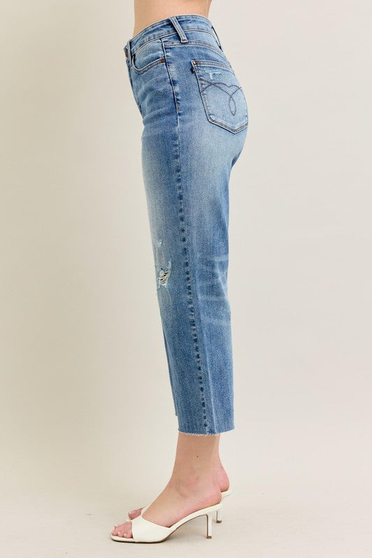 Judy Blue High Waist Raw Cut Hem Crop Capris