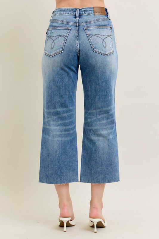 Judy Blue High Waist Raw Cut Hem Crop Capris