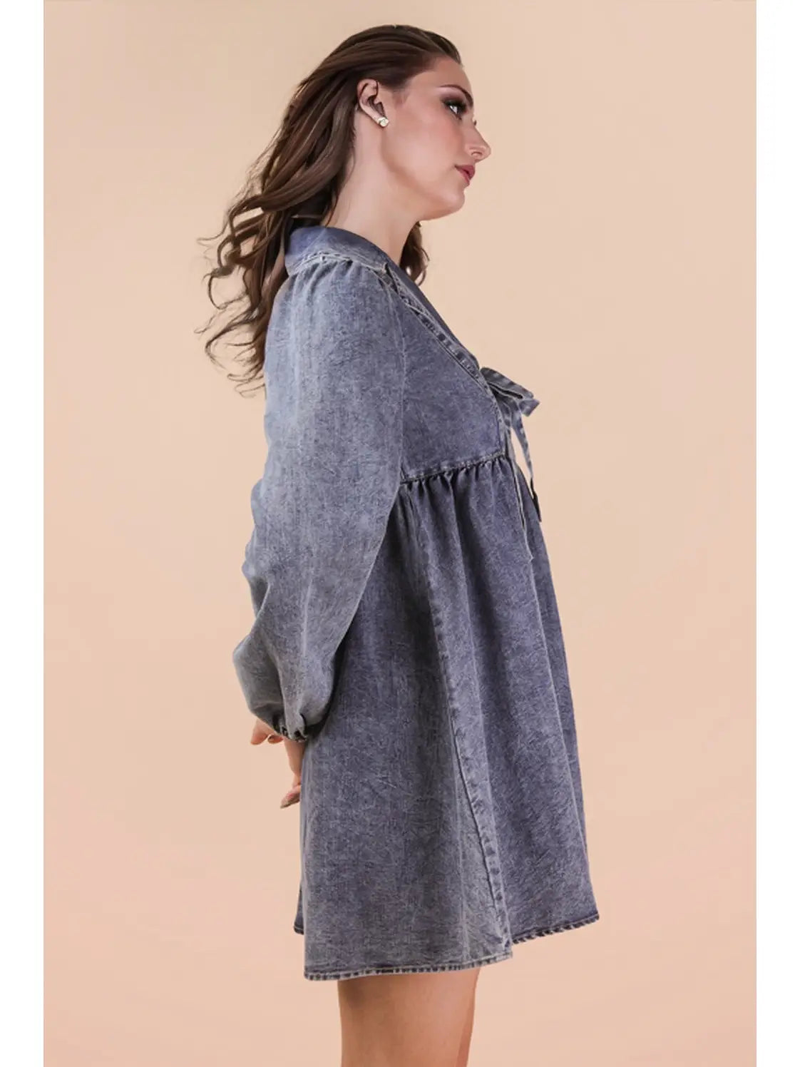 Indigo Washed Chambray Denim Collared Mini Dress
