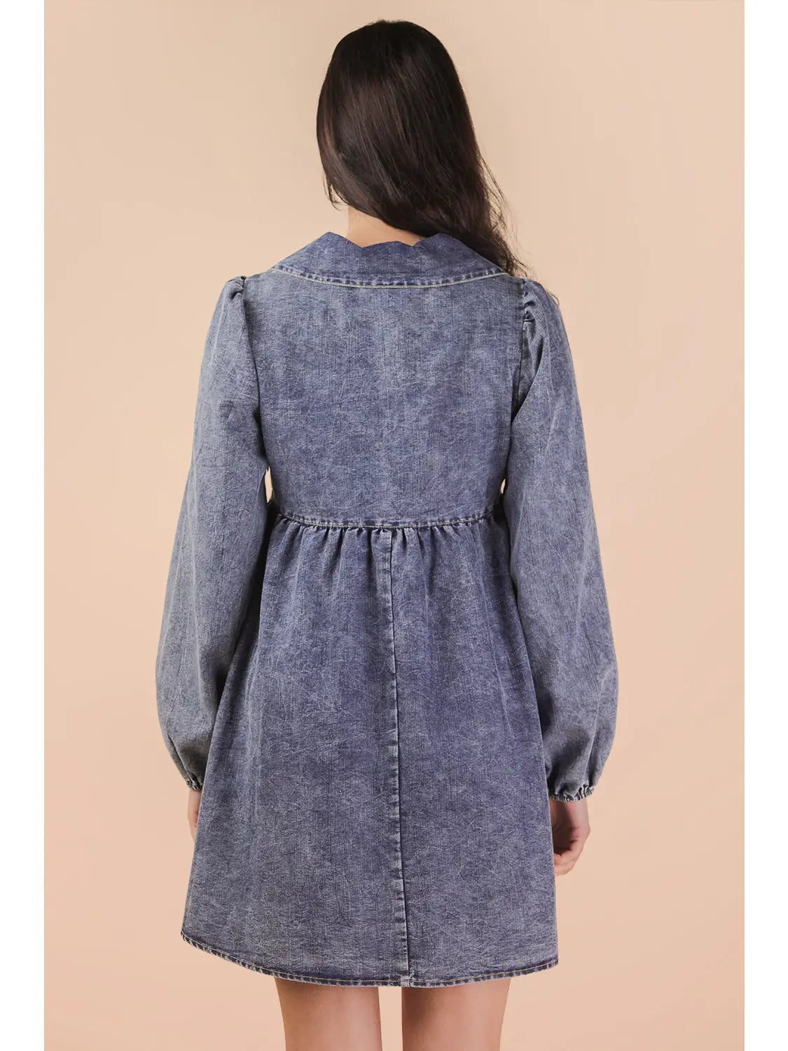 Indigo Washed Chambray Denim Collared Mini Dress