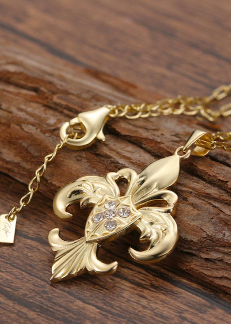 Saints and Saviors Fleur de Lis Gold Pendant Necklace
