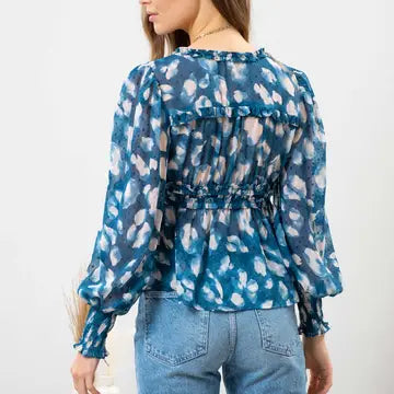Women's Teal Textured Empire Waist Woven Top