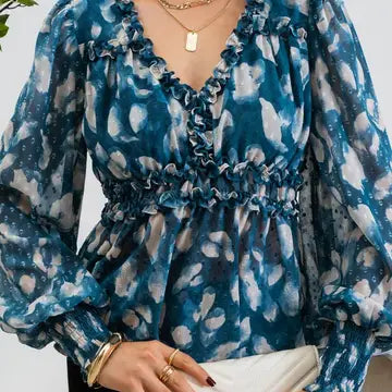 Women's Teal Textured Empire Waist Woven Top