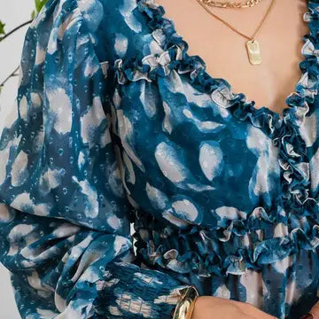 Women's Teal Textured Empire Waist Woven Top