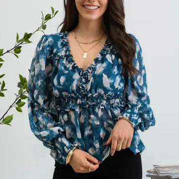 Women's Teal Textured Empire Waist Woven Top