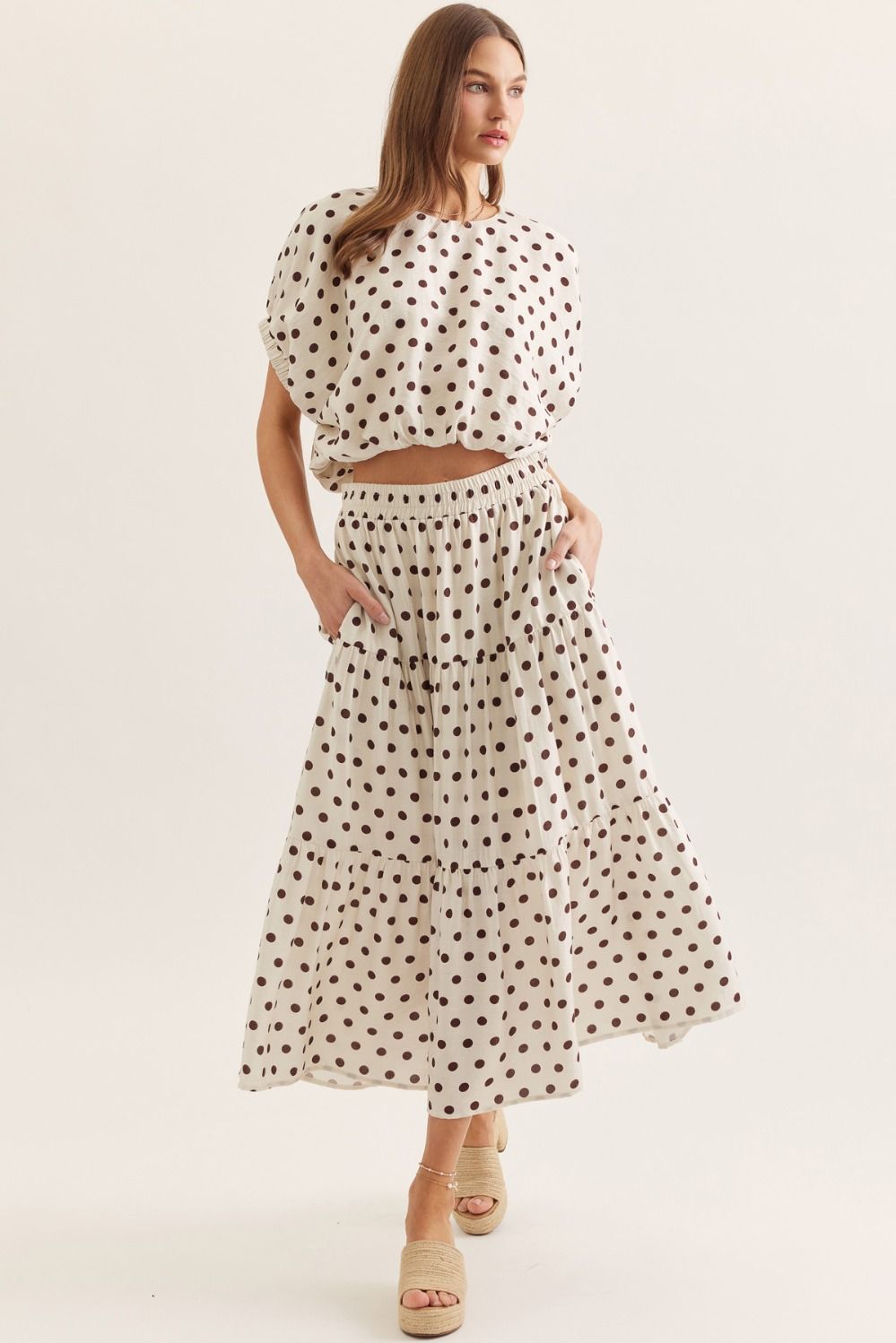 Entro | Kiley Polka Dot Midi Skirt | Sweetest Stitch Boutique Richmond