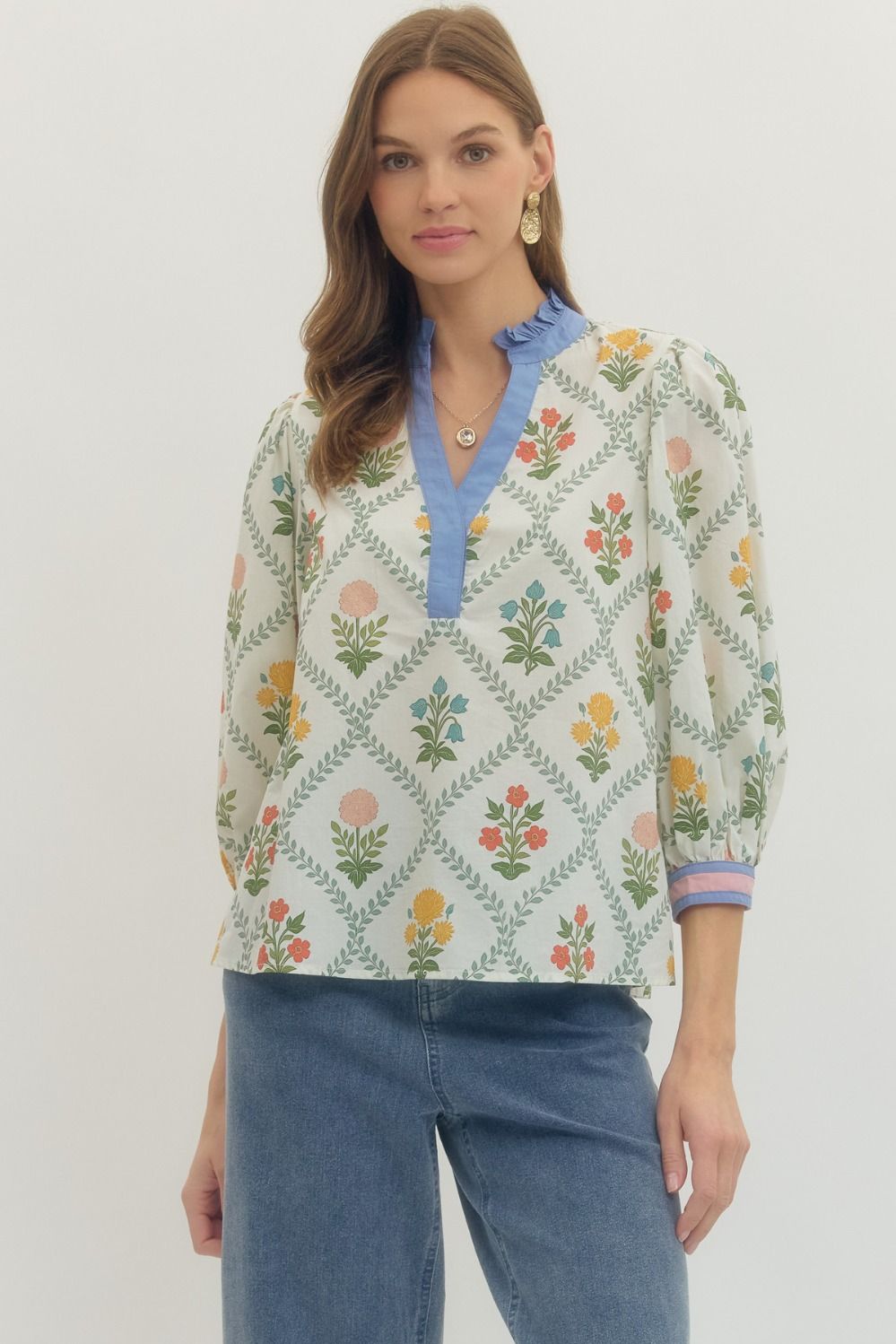 Entro | Bree Floral V-Neck Top | Sweetest Stitch Boutique Richmond
