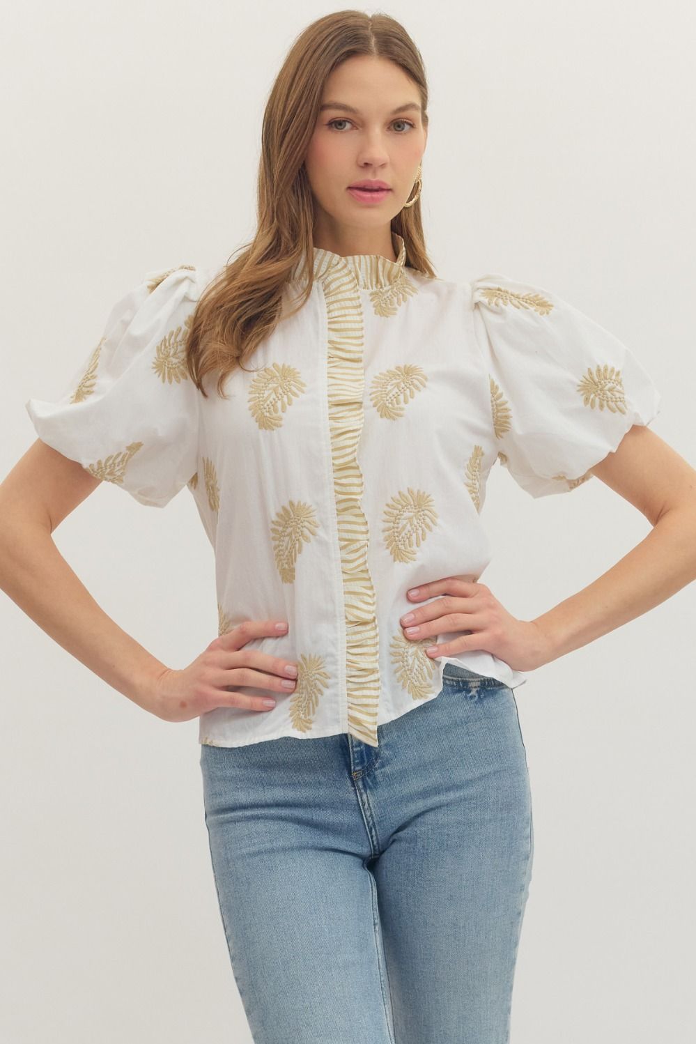 Entro | Kristin Embroidered Puff Sleeve Top | Sweetest Stitch RVA