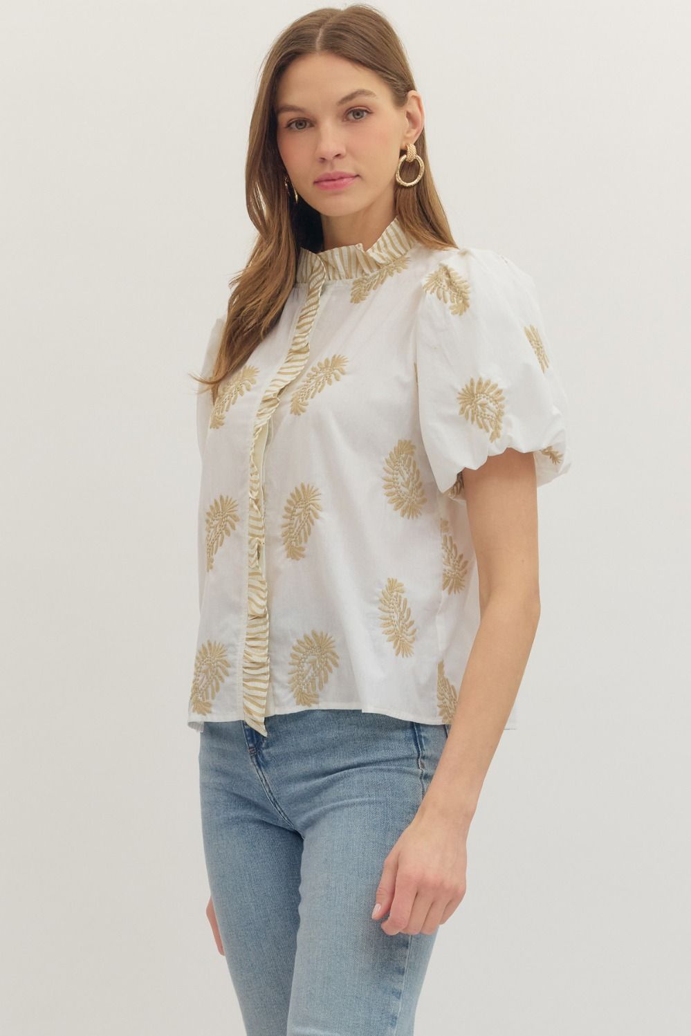 Entro | Kristin Embroidered Puff Sleeve Top | Sweetest Stitch RVA