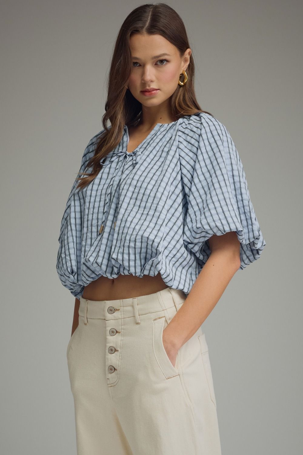 Entro | Faye Plaid Bubble Top | Sweetest Stitch Boutique Richmond