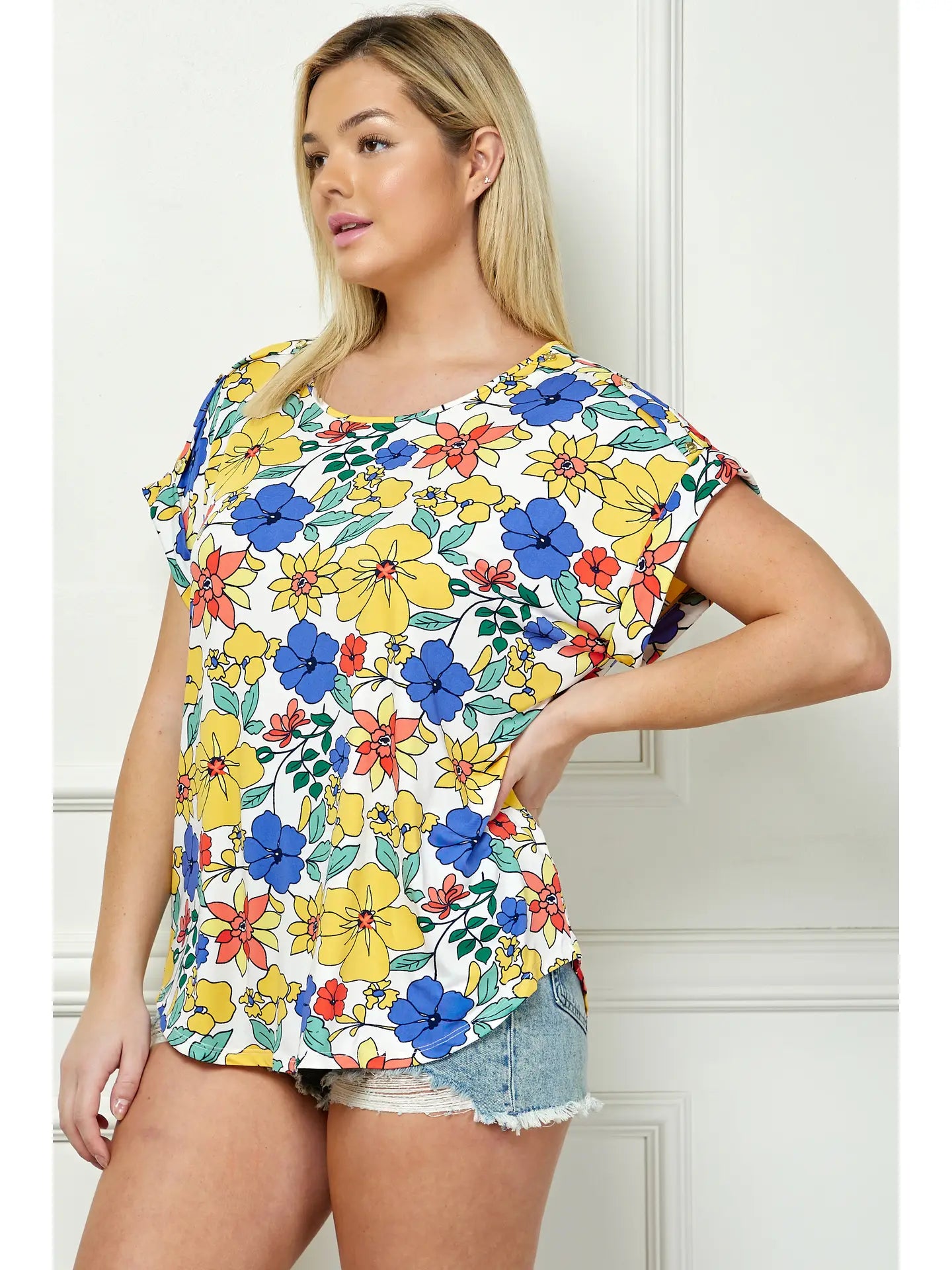 Floral Plus Size Short Sleeve Dolman