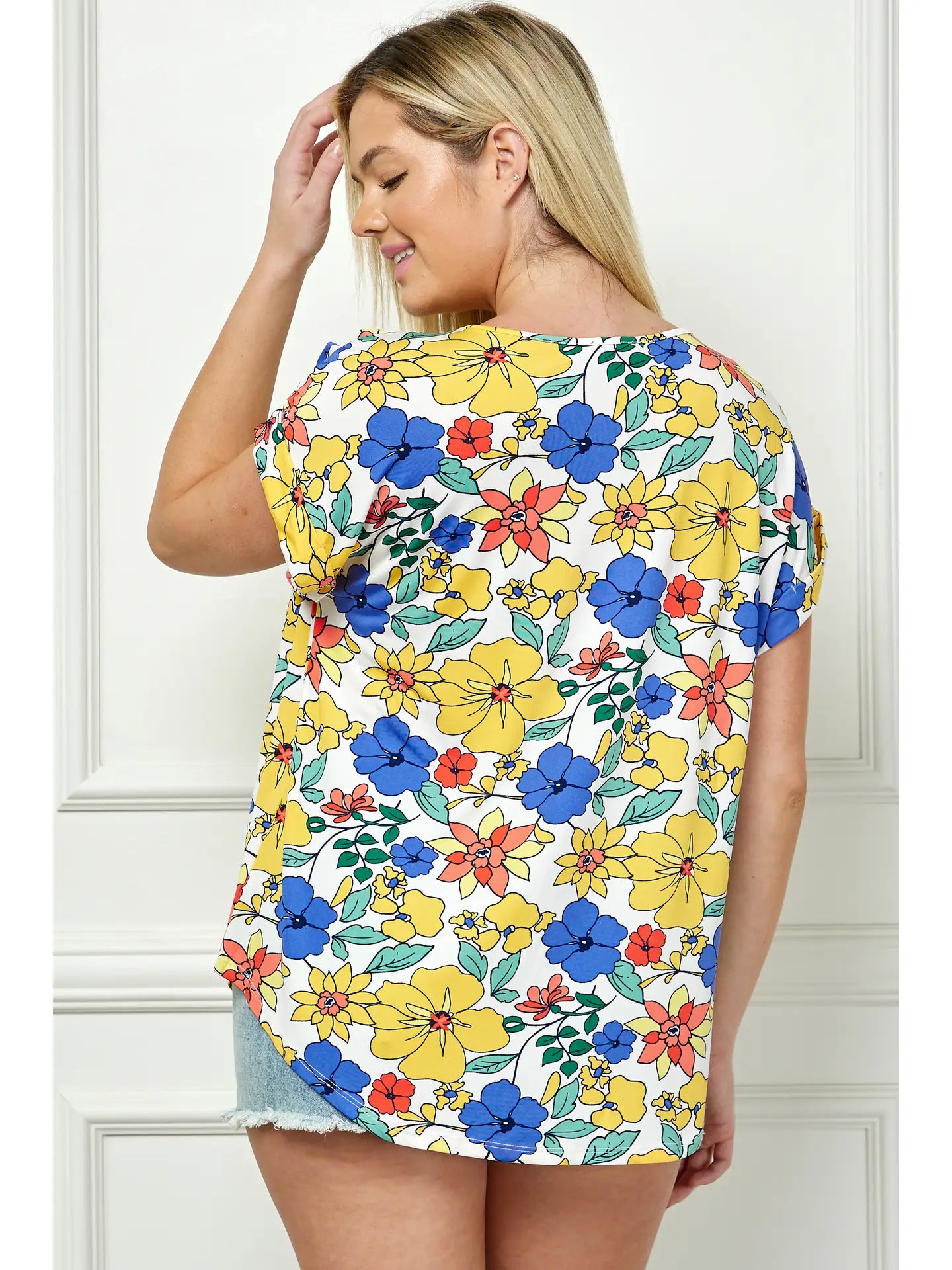 Floral Plus Size Short Sleeve Dolman