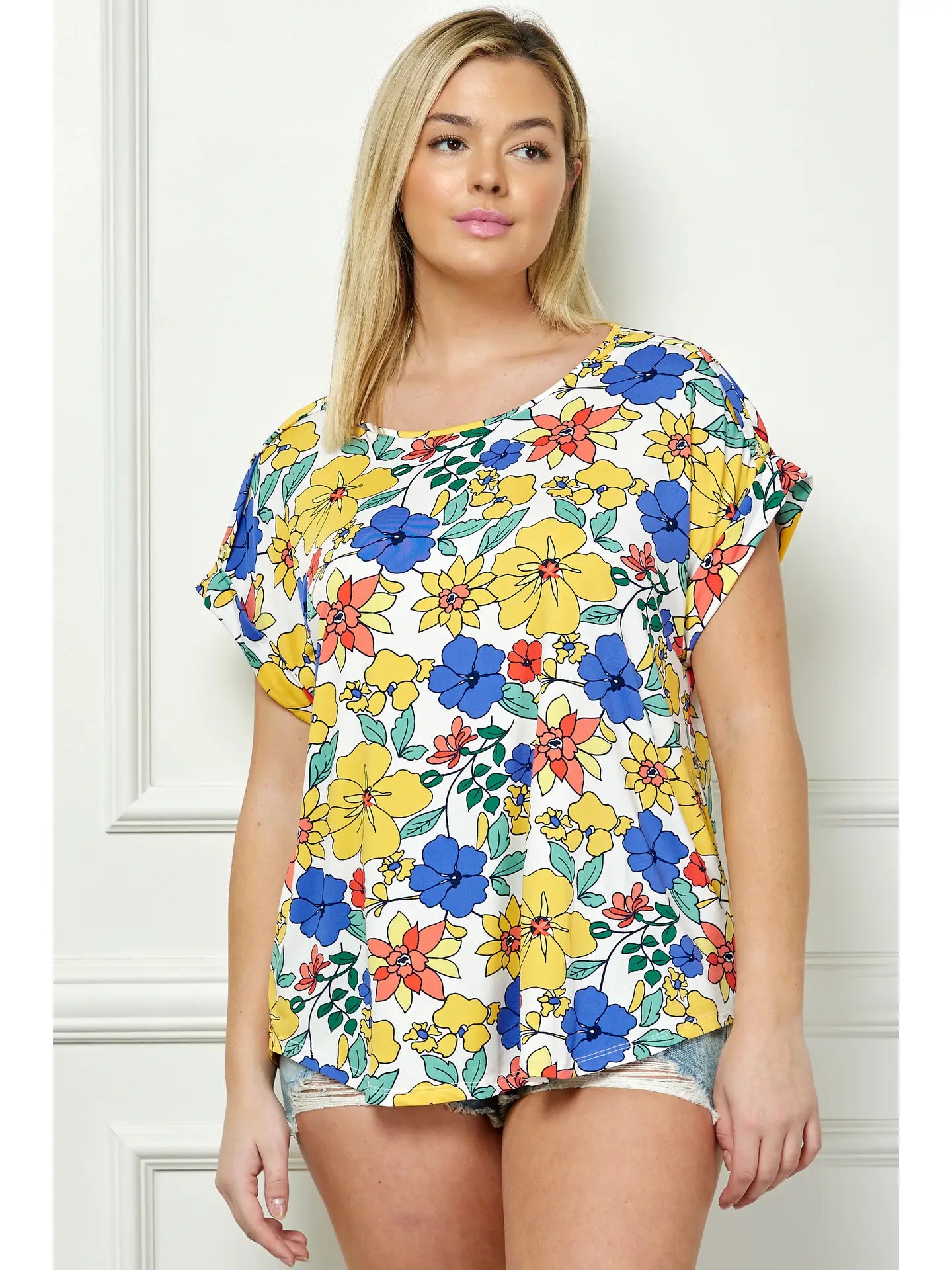 Floral Plus Size Short Sleeve Dolman