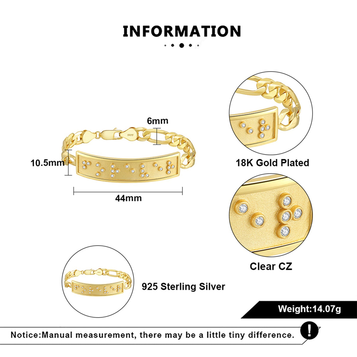 Touchstone Forever ID Link Bracelet in Gold Specs