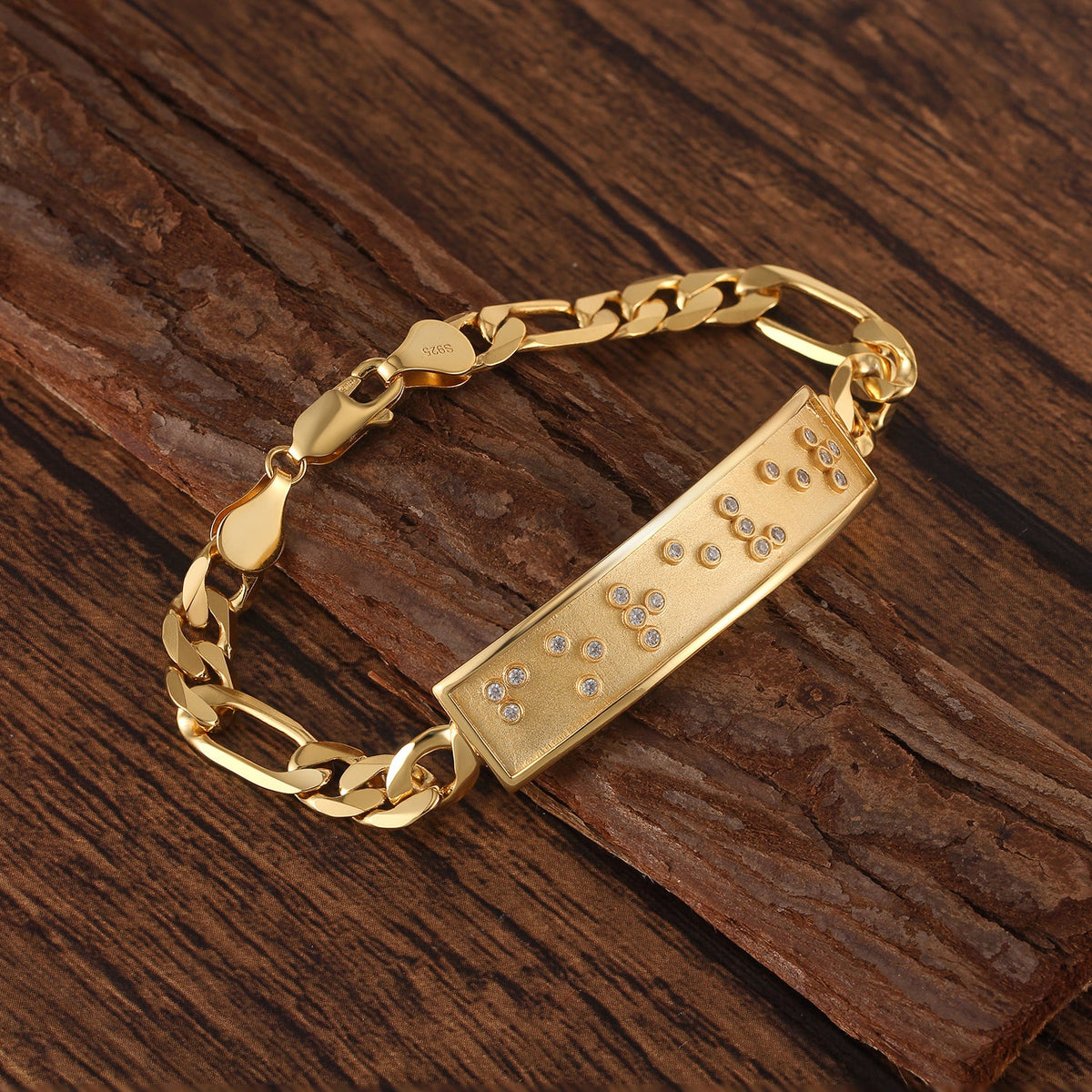 Touchstone 'Forever' Braille Crystals ID Link Bracelet in Gold