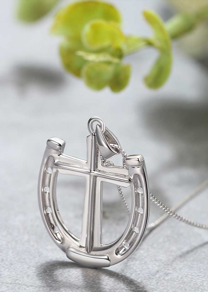 Saints and Saviors Rider's Prayer Horseshoe Cross Necklace in Sterling Silver