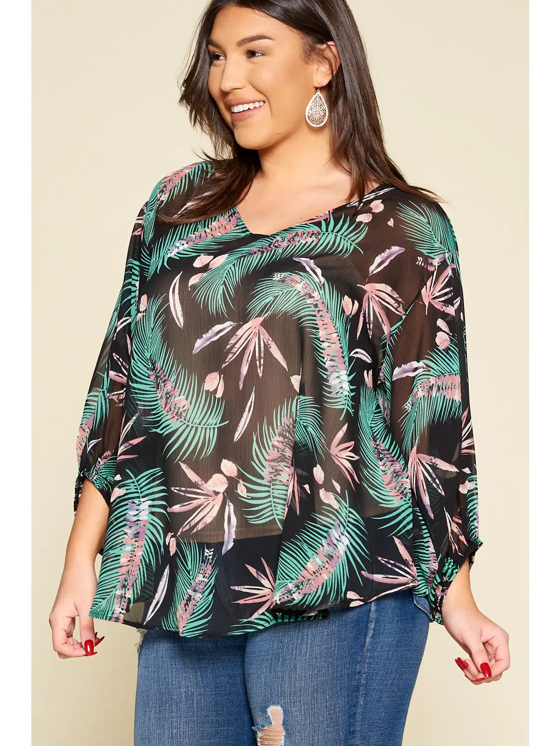 Tropical Leaf Chiffon Top - Athena's Fashion Boutique