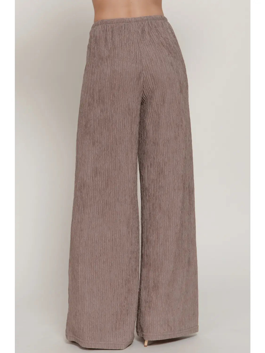 Mocha Drawstring Crinkle Knit Long Pants