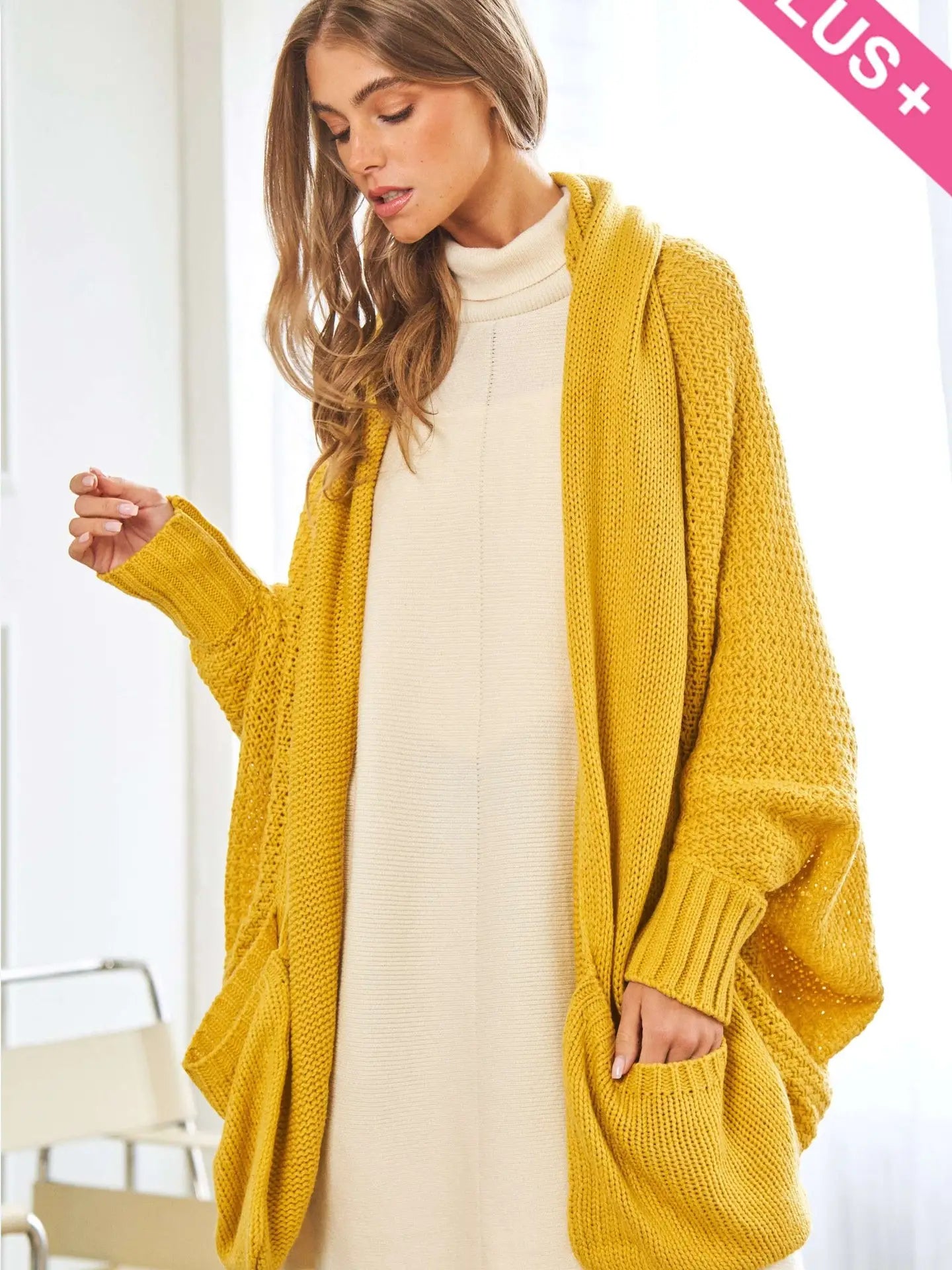 Mustard Knit Dolman Sleeves Cardigan - Athena's Fashion Boutique