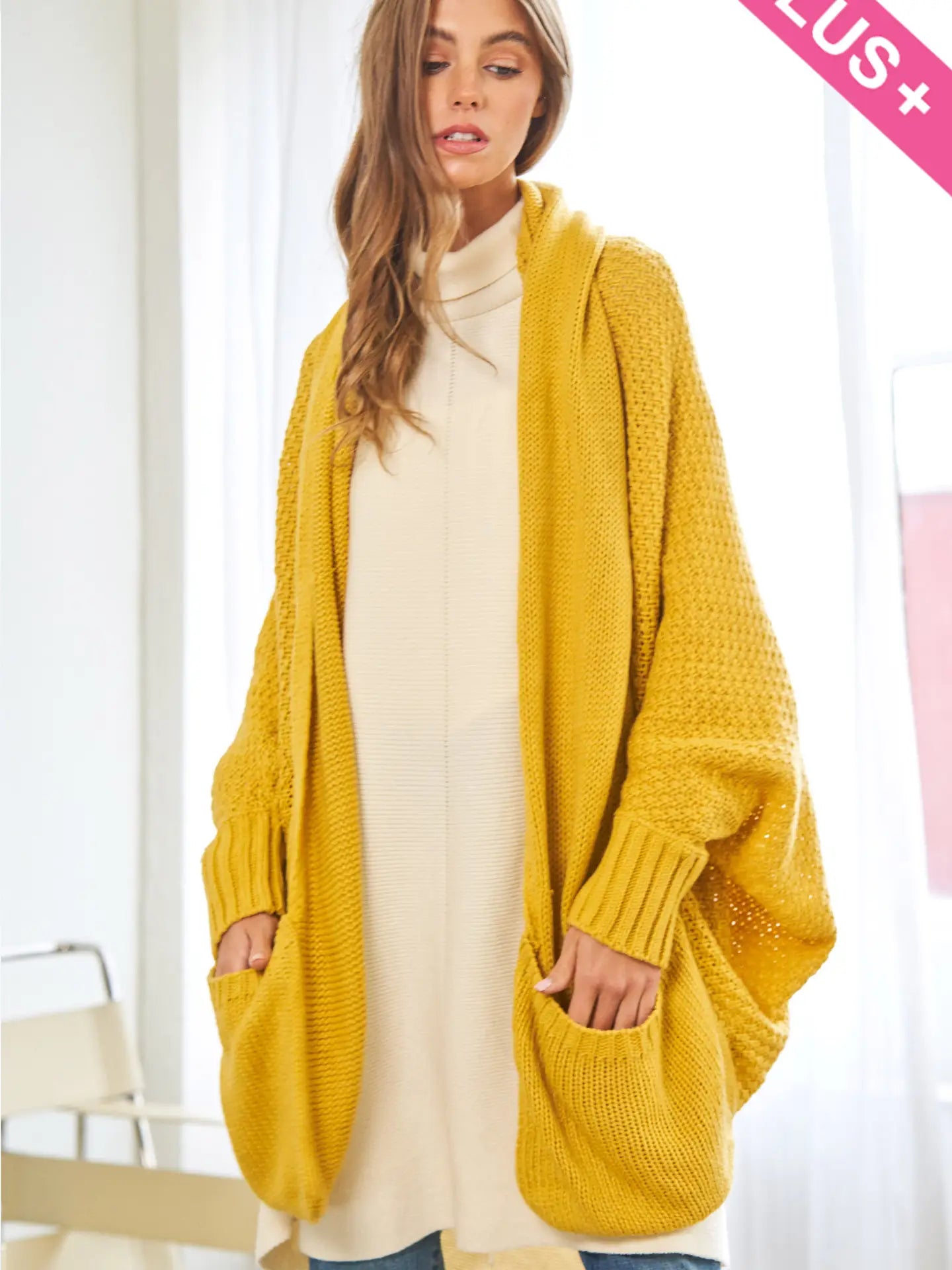 Mustard Knit Dolman Sleeves Cardigan - Athena's Fashion Boutique