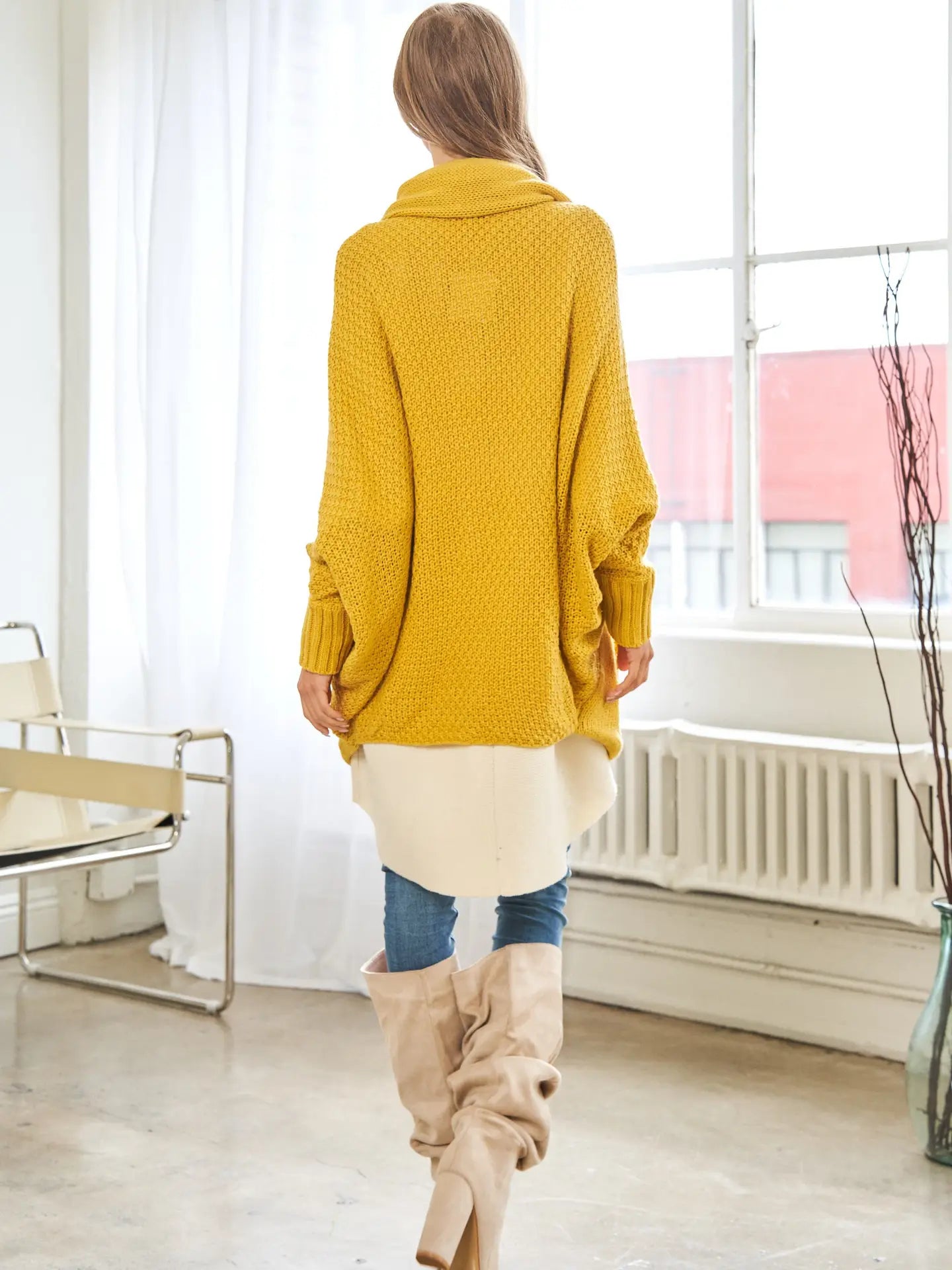 Mustard Knit Dolman Sleeves Cardigan - Athena's Fashion Boutique