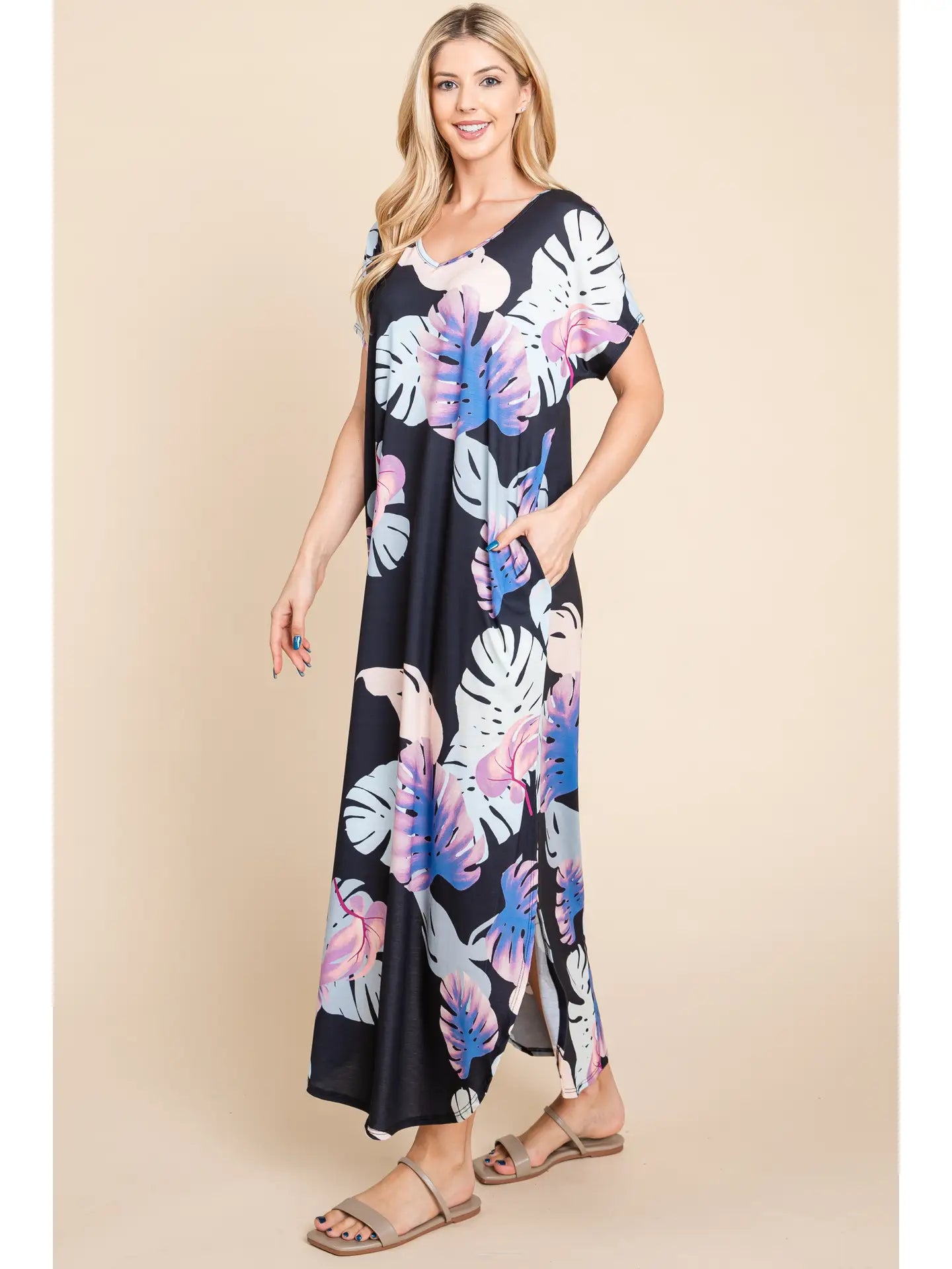 Navy Women's Floral Print Maxi Dress
