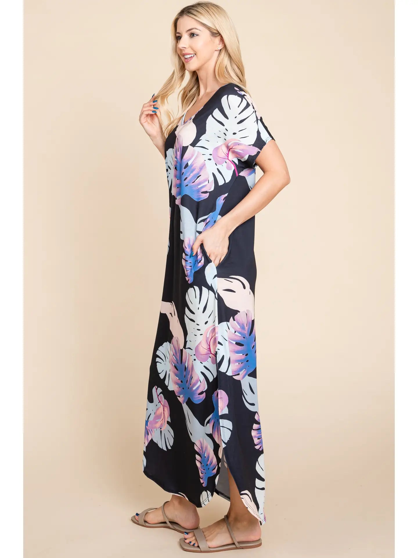 Navy Women's Floral Print Maxi Dress
