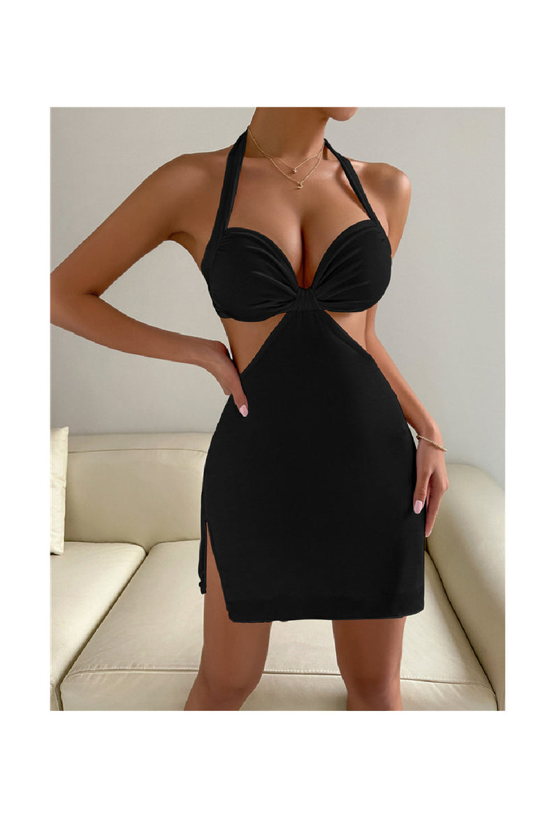 Valentine Gift - Backless Halter Neck Cut Out Dress Hollow Out Micro Mini Black Cocktail Dress Black / S Valentine Gift - Backless Halter Neck Cut Out Dress Hollow Out Micro Mini Black Cocktail Dress Black / S