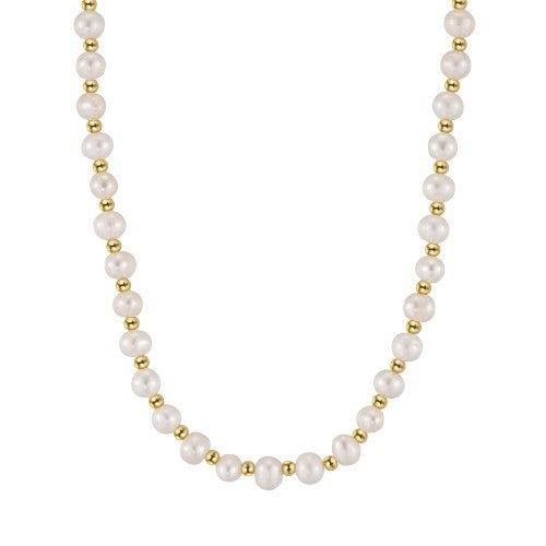 Pearly Choker with Small Gold Bead Spacers Necklace