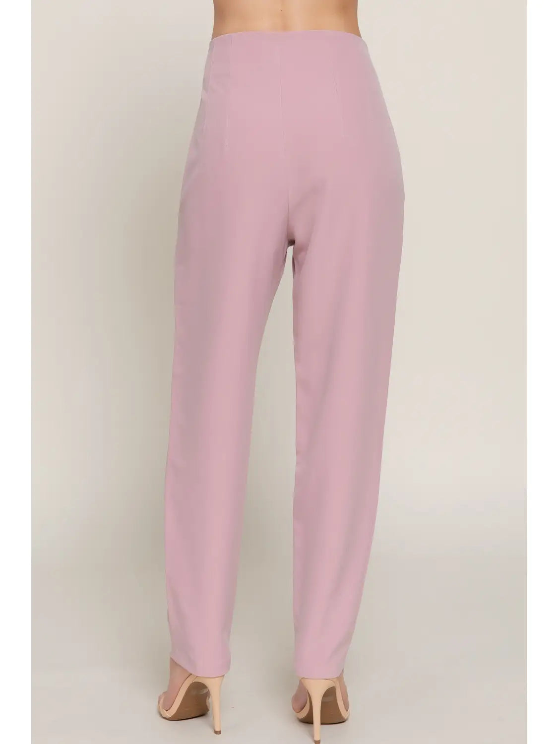 Pale Pink High Waist Pintuck Detail Long Pants