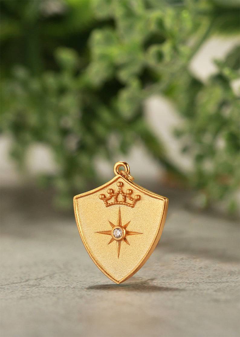 Saints and Saviors Crown Shield Pendant Gold Clip on Charm