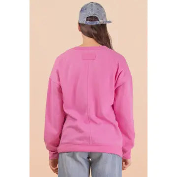 Pink Oversized Casual Comfy Solid Knit Pocket Sweatshirt