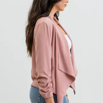 Dusty Pink 3/4 Rouched Sleeve Blazer