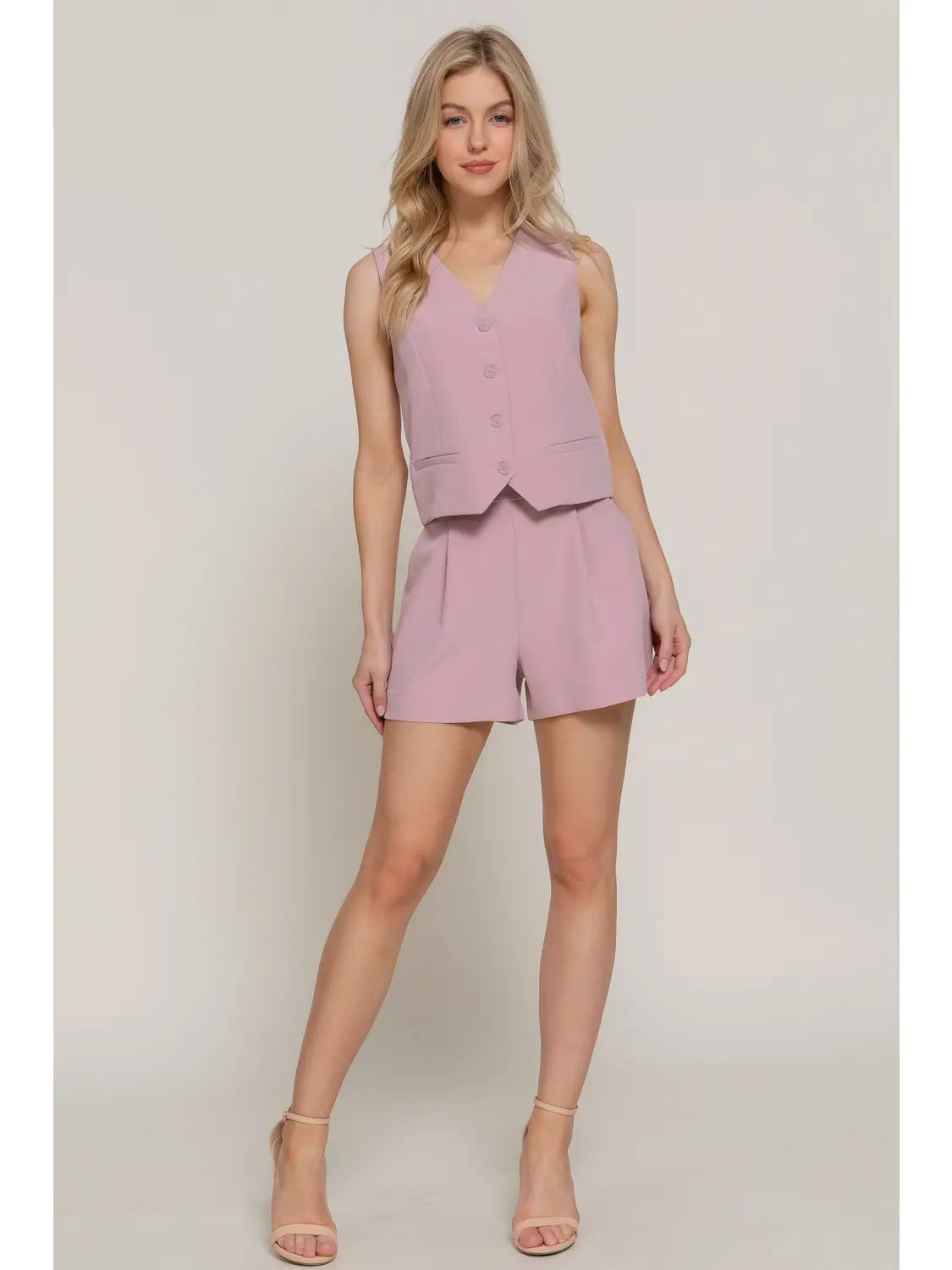 Pink V-Neckline with Front Button Closure Vest