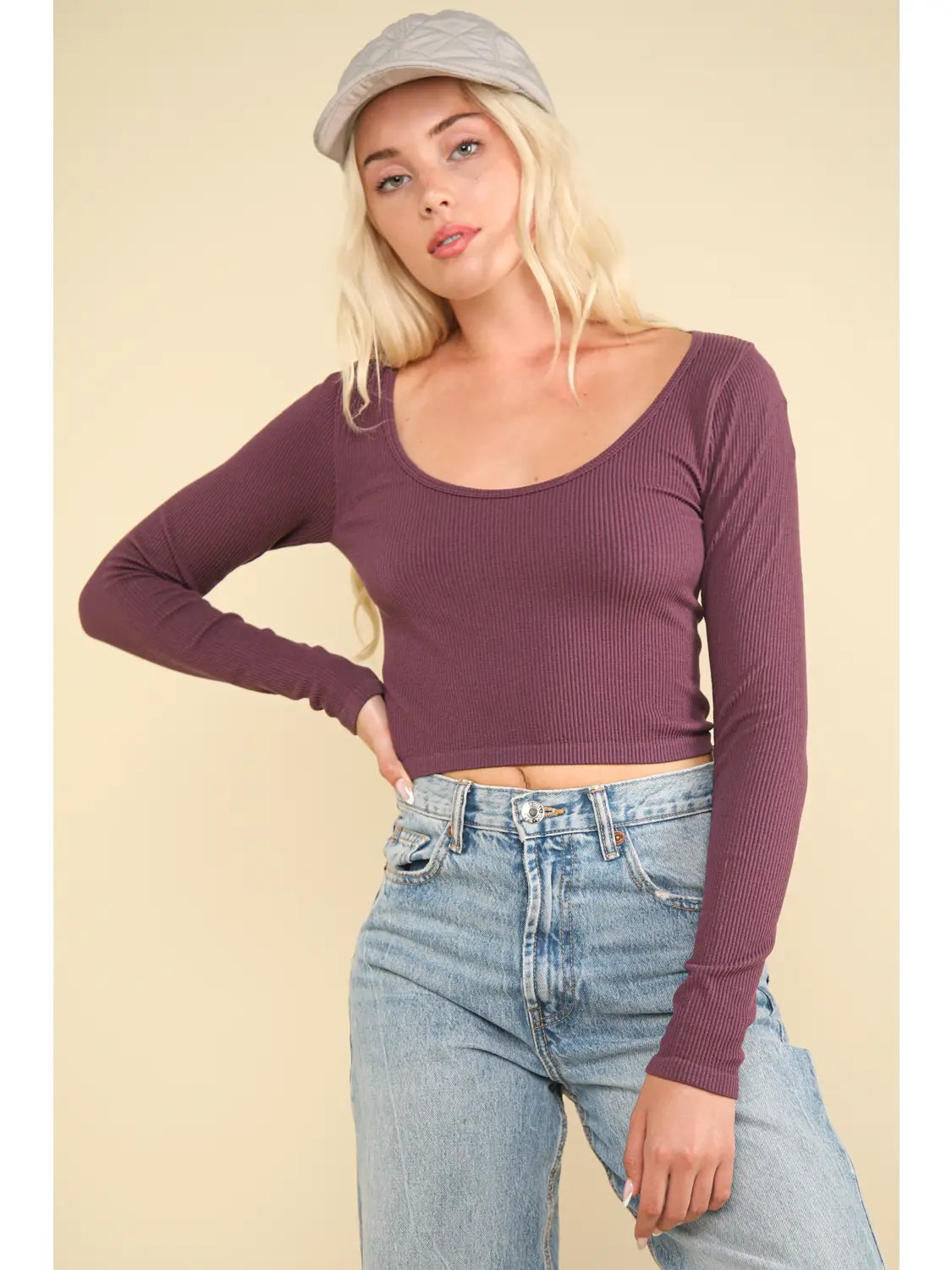Plum Easy Comfy Casual Fitted Crop Knit Top - Athena's Fashion Boutique