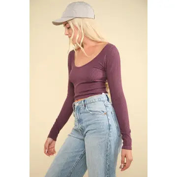 Plum Easy Comfy Casual Fitted Crop Knit Top - Athena's Fashion Boutique