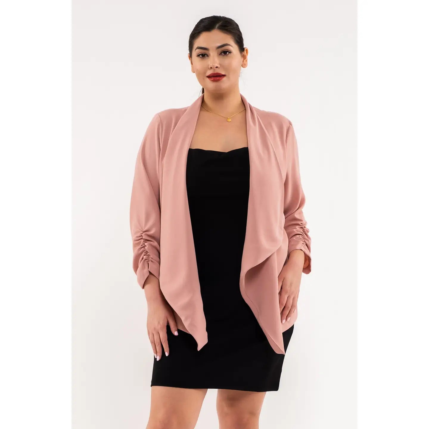 Dusty Pink 3/4 Rouched Sleeve Blazer