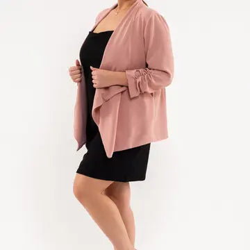 Dusty Pink 3/4 Rouched Sleeve Blazer