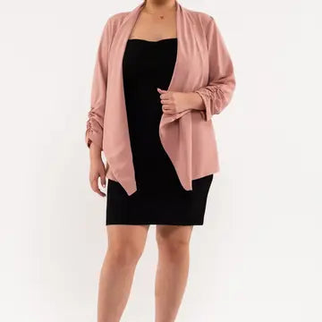 Dusty Pink 3/4 Rouched Sleeve Blazer