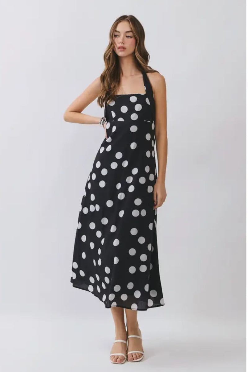 polka dot midi dress halter Blue Polka Dot Midi Halter Dress  BW Threads
