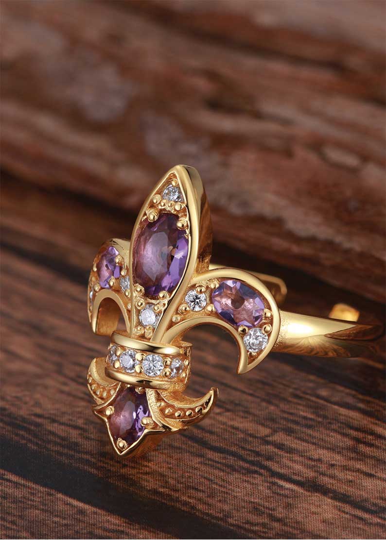 Saints Fleur De Lis Amethyst Diamond Ring
