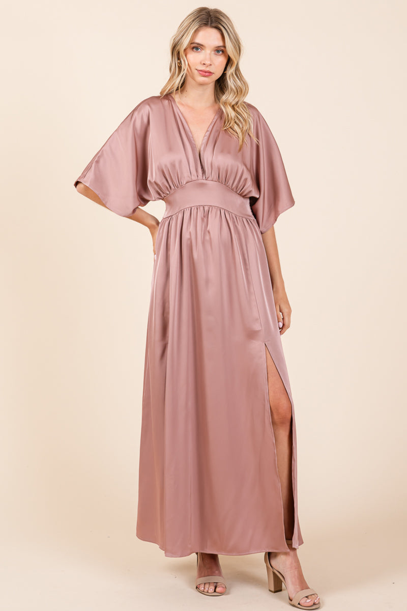 kimono and maxi dress Kimono Sleeve Elastic Waist Waisted Maxi Dress larably