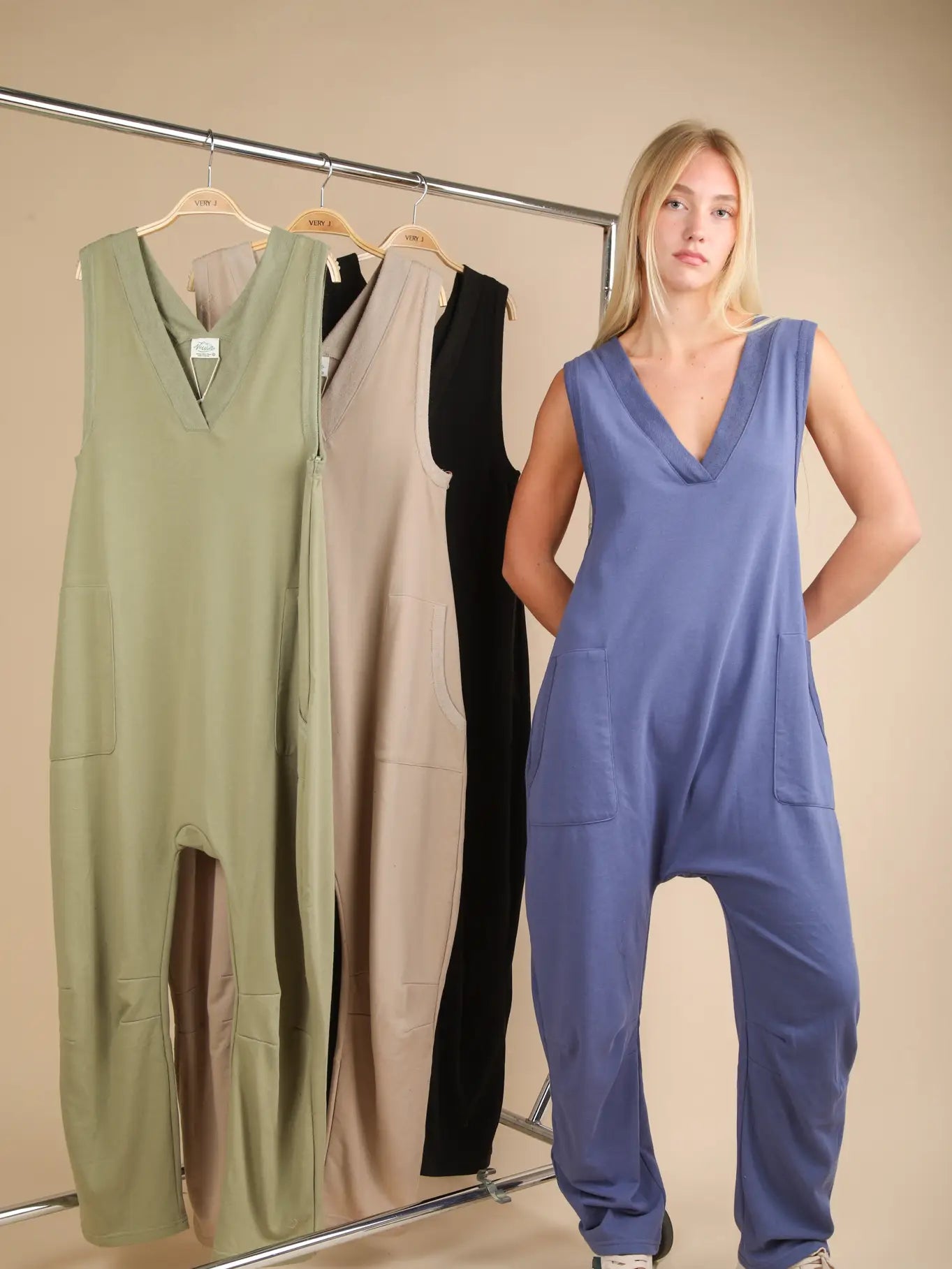 Sage Casual Knit Baggy Jumpsuit