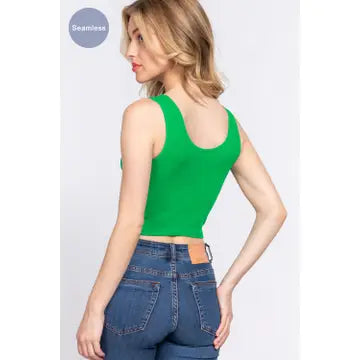 Reversible V-Neck/Round Neck Seamless Crop Tank