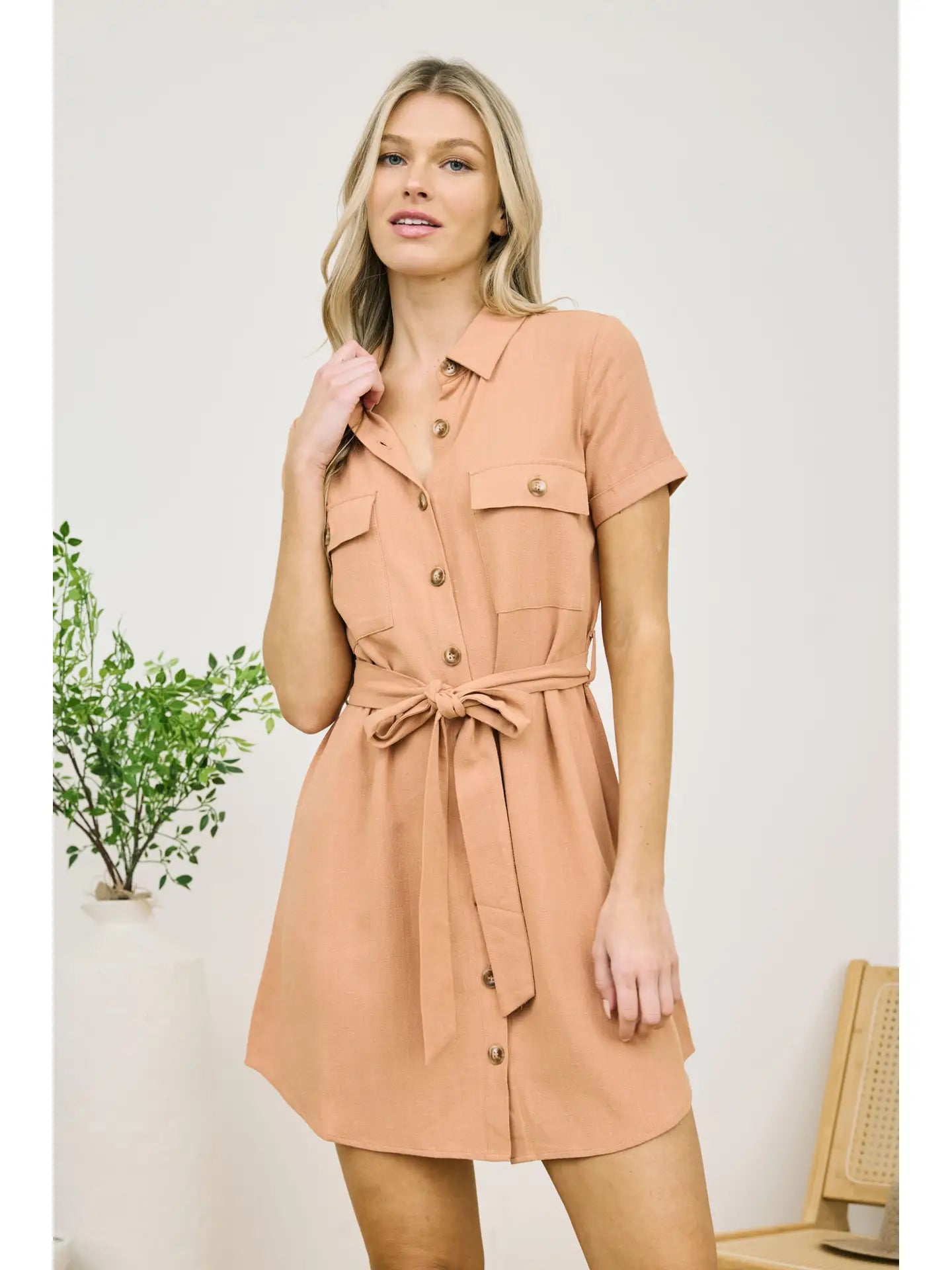 Sienna Collared Button Down Belted Mini Dress