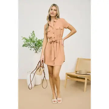 Sienna Collared Button Down Belted Mini Dress