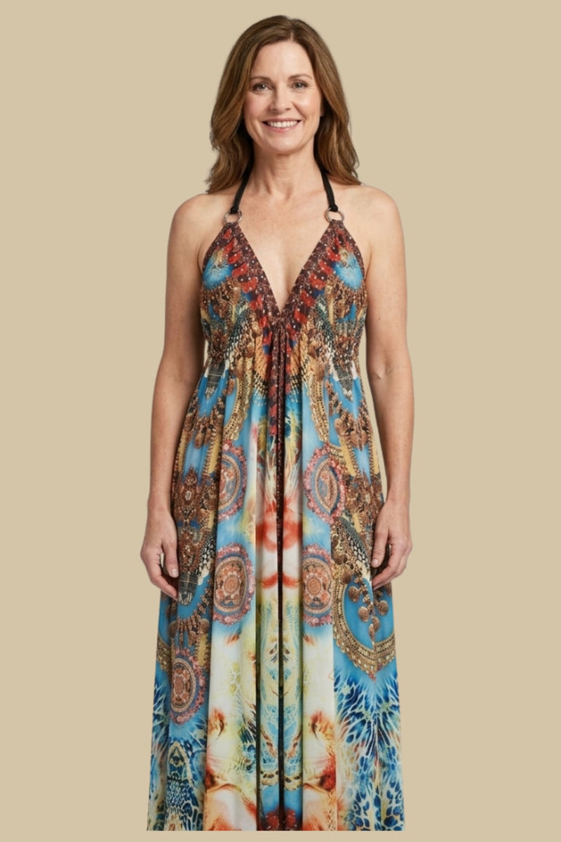 silky halter dress Long Sparkling Option:50/BX | Size : 2