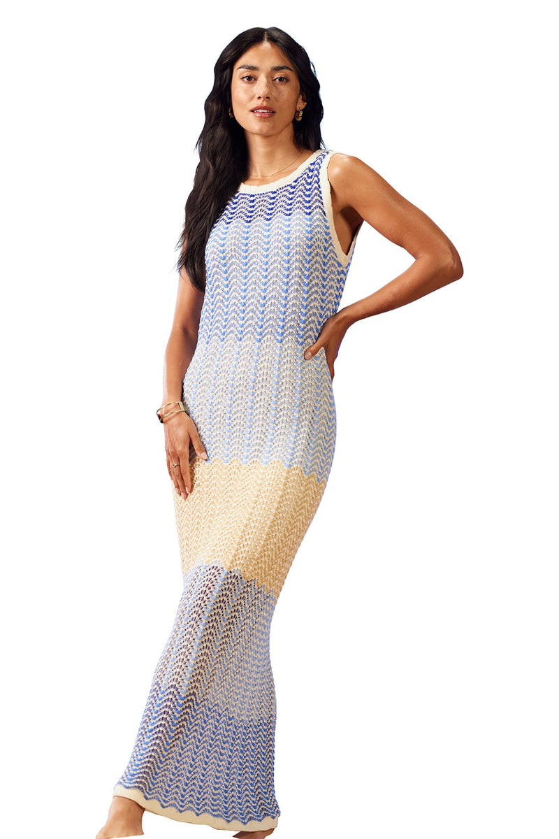 Sleeveless Open Back Knit Bodycon Maxi Dress Multicolor / M