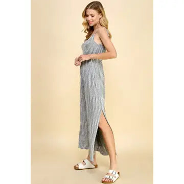 Heather Gray and Navy Slip Stripe Maxi Dress