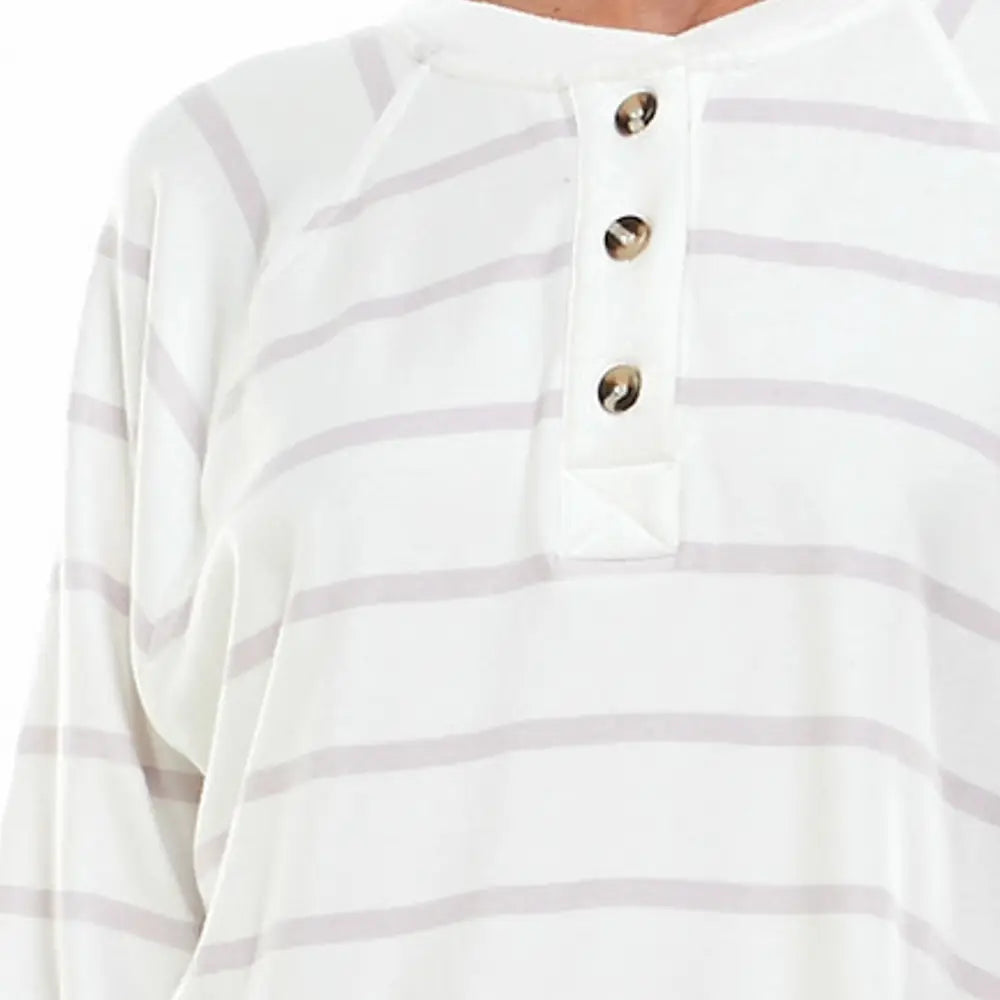 Ivory Oat Striped Long Sleeve Button Shirt